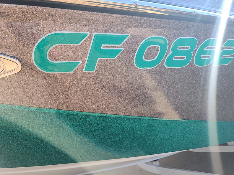 metallic domed boat registration numbers